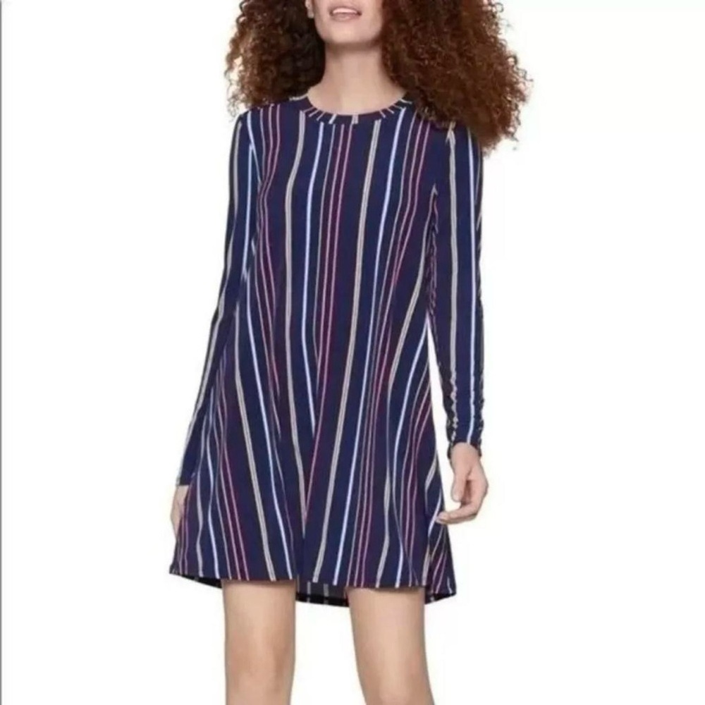 BCBGeneration Long Sleeve Navy & Multi Color Striped Mini Dress Size Medium